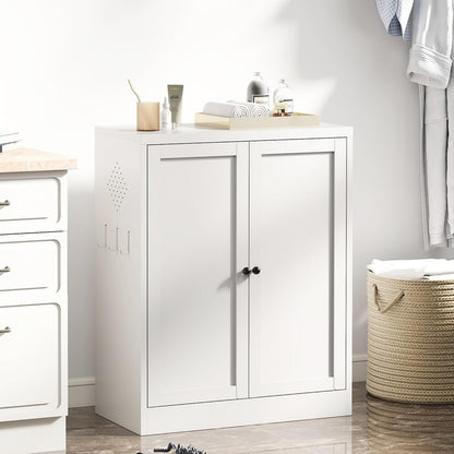 White Steel Pantry Cabinet with 2 Adjustable Shelves, Metal Storage Cabinets for Kitchen, Living Room, Bathroom, Heavy Duty Freestanding Utility Cabinet, Assembly Require