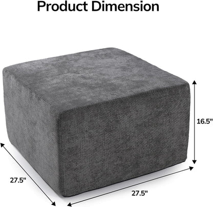 MONVANE 27.5" Square Ottoman, Modular Foot Rest, Grey | Matches Modular Sectional Cloud Couch, Footstool for Living Room, No Assembly Required, High-density Resilient Foam