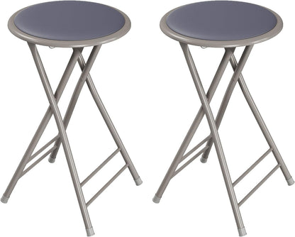 Lavish Home Folding Stool with Padded Backless Seat Set of 2, Gray, 24” | Counter Height Bar Stools with 225lb Capacity, Portable Indoor & Outdoor, Extra Seat for Kitchen, Rec Room or Camping