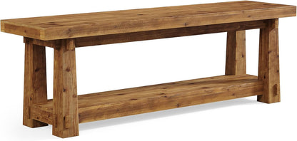 55" Solid Wood Entryway Bench with Shoe Storage, Rustic Wood Grain Shoe Rack Window Bench Seat for Foyer, Hallway, Mudroom, Bedroom, Easy Assembly (Rustic Wood)