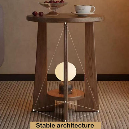YUNMUAIR-Round Wood End Table with 2-Tier Storage,15.75" Dia Small Accent Sofa Table,Solid Wood Nightstand,Modern Side Tables for Living Room Bedroom Small Space,Walnut Brown