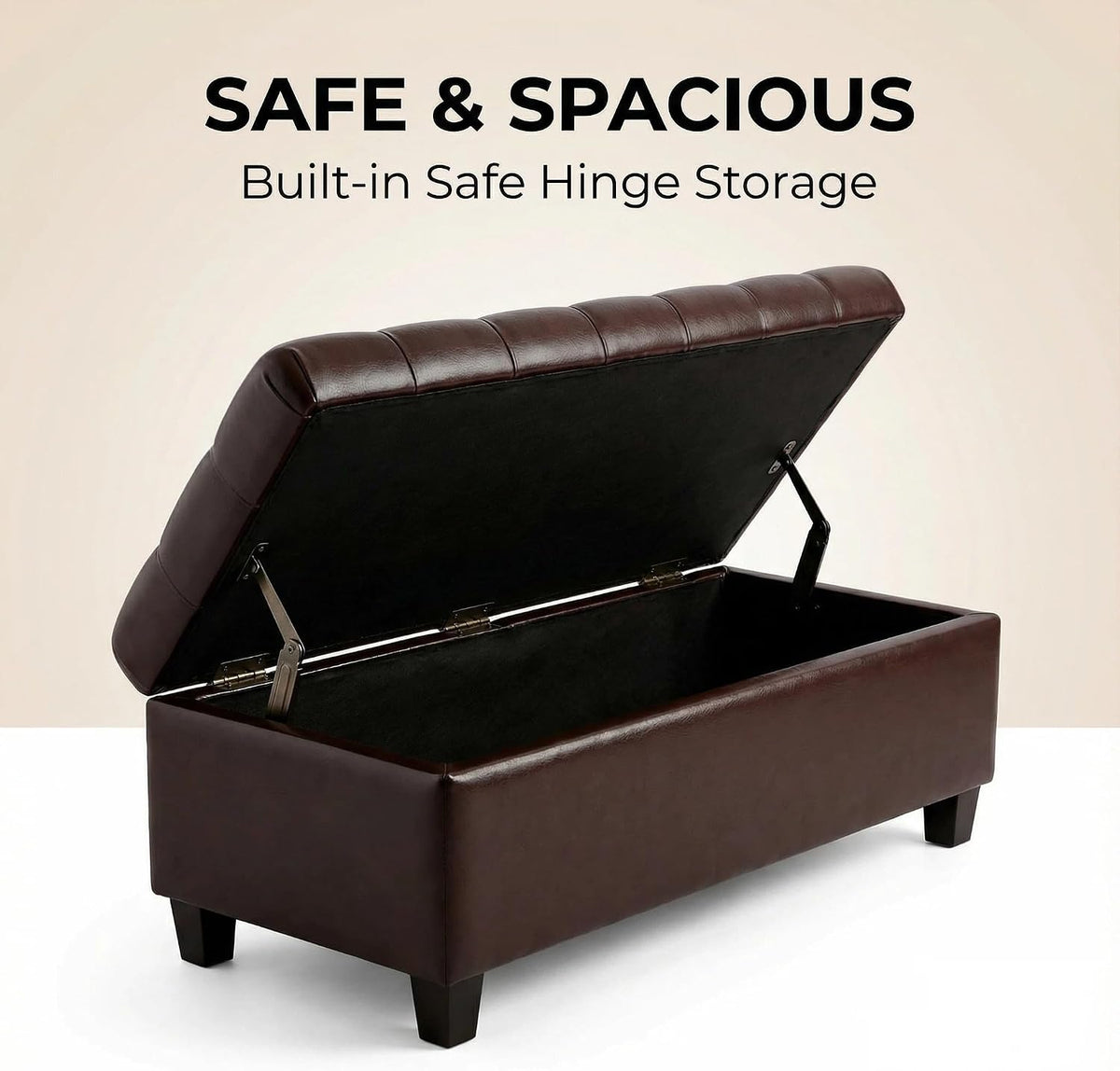 Leather Storage Bench for Living Room, End of Bed Bench with Storage, Large Upholstered Ottoman Benches Entryway Bench with Button-Tufted Shoe Cabinet Ottoman for Dining Room, Hallway, Brown