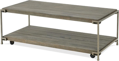 Polay Coffee Table Set with 2 Chairside Tables Metal Frame Wood | Modern coffee table set with aged graphite finish, hardwood and oak veneer construction, removable casters for mobility,