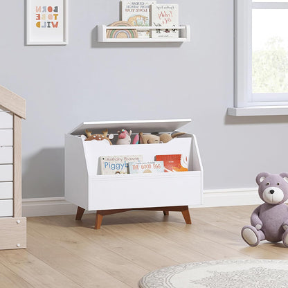 UTEX Kids Toy Box, Toy Chest with Bookshelf, Kids Storage Organizer Bench | Wooden Toy Trunk With Lit, Gently Tapered Solid Wood Legs, Boys and Girls, Toy Room, Small Room, Playroom, Gift, White