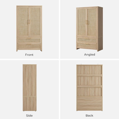 SICOTAS 71 inch Rattan Wardrobe Closet : Armoire Wardrobe with Drawers