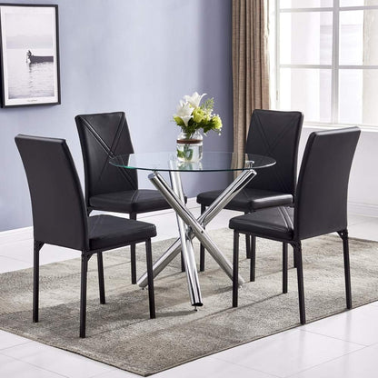 Modern Round Dining Table for 2 4 People, 36 in Glass Kitchen Dining Room Table with Silver Metal X-Shaped Legs, Space Saving Circle Dinner Tables for Dining Room, Kitchen, Living Room