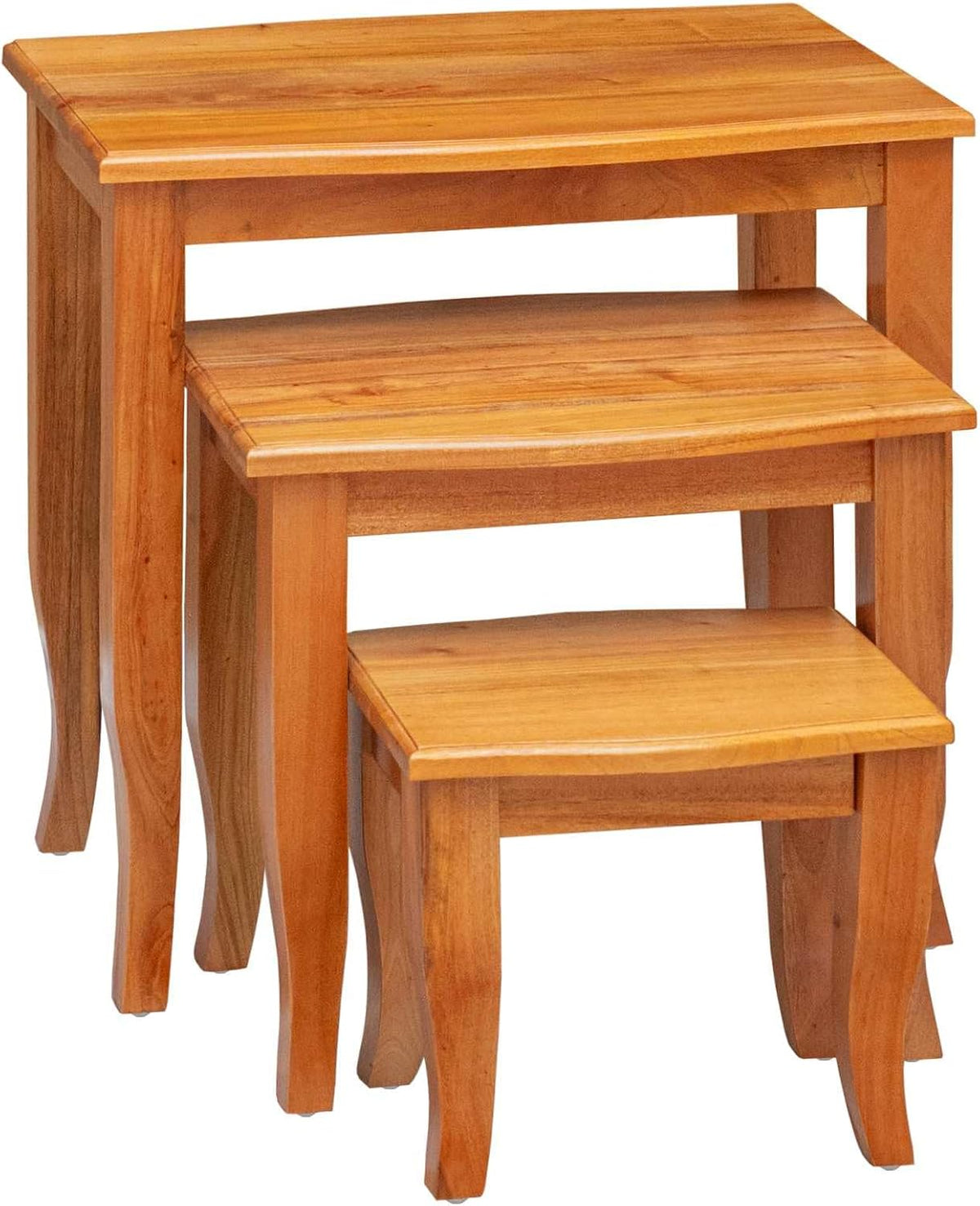 Nesting Side Tables 3 pcs Natural 23.62 x 17.72 x 23.82 in | Solid Mahogany Wood, Space Saving Stackable Design, Rustic Living Room Accent, Easy Maintenance
