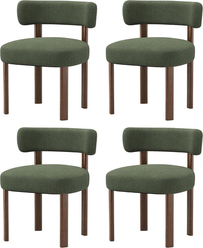Wooden Dining Chairs Set of 4, Upholstered Kitchen Chairs with Solid Wood Legs, Mid Century Dining Room Chair with Ergonomic Curved Backrest for Kitchen Dining Vanity, Green