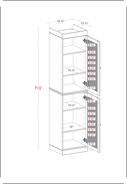 Palace Imports Solid Wood Kitchen Pantry Cabinet w/Frosted Glass Doors - Narrow Storage Cabinet - 16.5" Wide x 71.5" Tall - White, Adjustable Shelves, 100% Eco-Friendly Wood, Modular Cabinets
