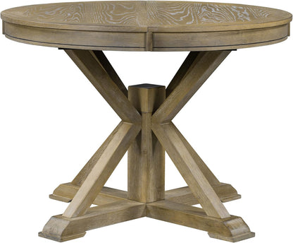 54'' Round Oval Dining Table Extendable Kitchen Table for 4-6, Modern Mid-Century Retro Style Wood Dining Room Table with a 12" Leaf for Living Room Kitchen, Natural Wood Wash