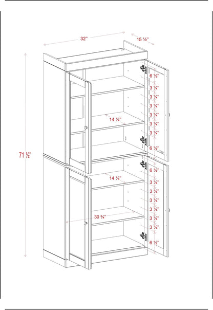 Palace Imports Solid Wood Tall Pantry Cabinet – 71.5" H x 32" W – Black Wooden Storage Cabinet for Kitchen with Clear Glass/Shaker Doors, 2 Drawers & 4 Adjustable Shelves, 100% Eco-Friendly Wood