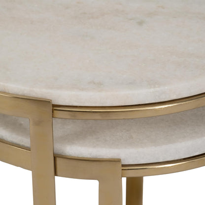Elegant End Table, Side Table, or Night Stand for Room Decor - Round Metal Accent Table with Marble Top for Small Spaces - Perfect for Home, Bedroom, or Living Room Set of 2 - 22", 20" White & Gold