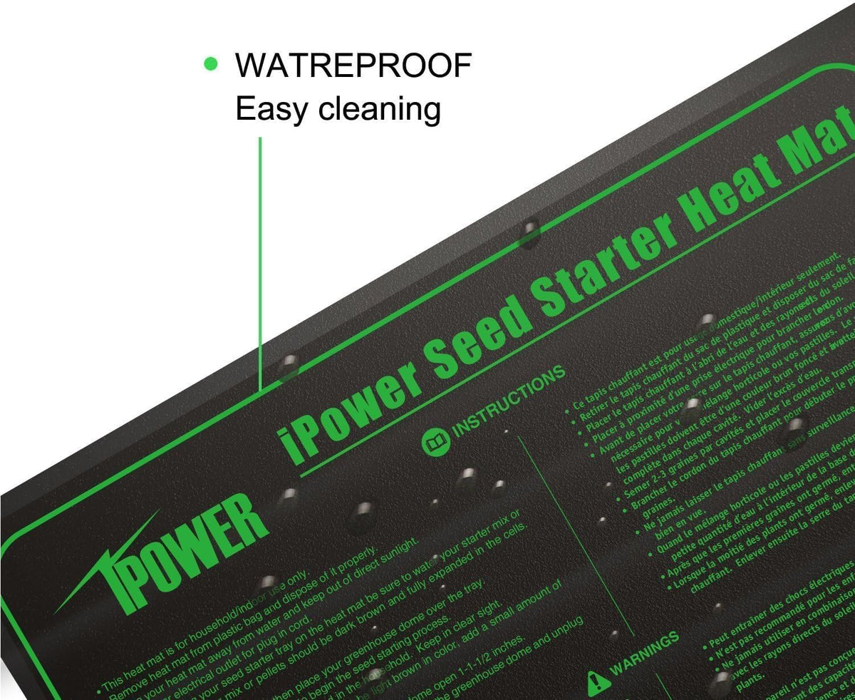 iPower GLHTMTS Durable Waterproof Seedling Heat Mat Warm Hydroponic Plant Germination Starting Pad, 10"x 20", Black