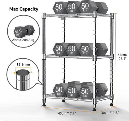 M MZG 450 lbs Wire Storage Shelving 3-Tier Utility Shelving Unit Steel Organizer Wire Rack for Home,Kitchen,Office,Chrome(11.8" D x 17.7" W x 26.4" H)