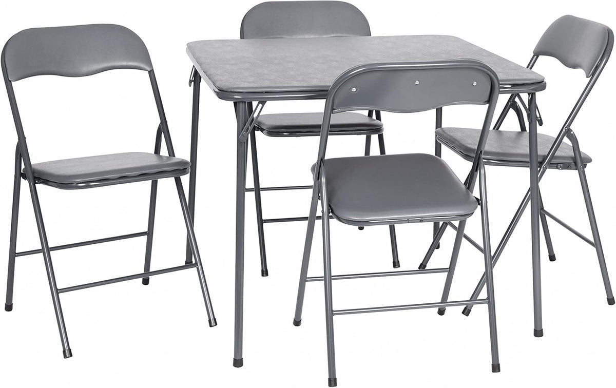EMMA + OLIVER Gray Square Folding Card Table and Chairs Set for 4 Players | Lightweight, Easy Storage, Padded Top