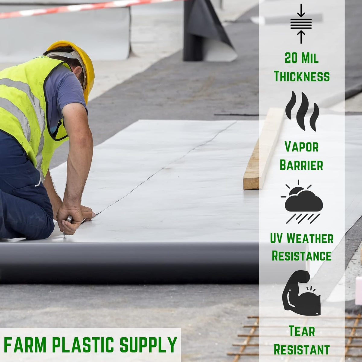Farm Plastic Supply Crawl Space Vapor Barrier, 20 mil - Thick Plastic Sheeting, Drop Cloth Moisture Barrier for Crawl Space Encapsulation, Heavy Duty Polyethylene, Black & White Panda Film (18' x 50')