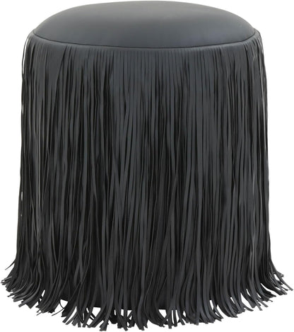 Tov Furniture Shag Me Black Performance Vegan Leather Ottoman
