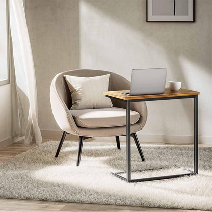 Side Table for Couch, C Shape End Table with Metal Frame, Adjustable Feet Height and Spacious Tabletop Surface Design, Save Valuable Space and Built to Last for Small Space, Bedroom