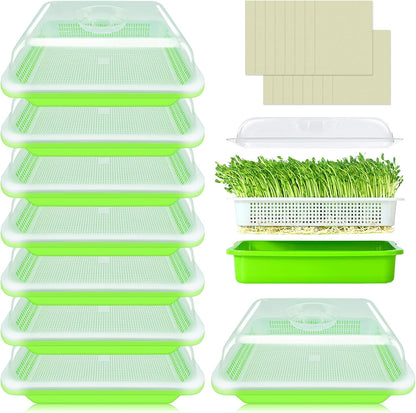 Legigo 8 Pack Seed Sprouter Trays with Lids- Soil-Free Cultivation Germination Tray, BPA Free Micro Greens Growing Trays Seed Sprouting Trays Kit with Germinating Paper for Wheatgrass, Beans and More