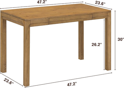 NTC Flow Modern Wooden Rectangle Desk Table with Hidden Drawer – Waterproof & Heat Resistant - Teak Look
