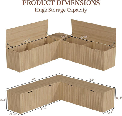 L Shaped Corner Dining Bench – Backless Breakfast Nook Bench with Hidden Storage, Space-Saving Kitchen Nook Bench for Dining Room, Entryway, or Apartment Use