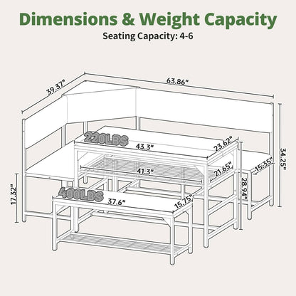 Concho Corner Dining Table Set with Soft Seat, Warm Grey | Breakfast Nook, L Shaped Dining Table Set for 4, Kitchen Booth Seating with Table for Small Space
