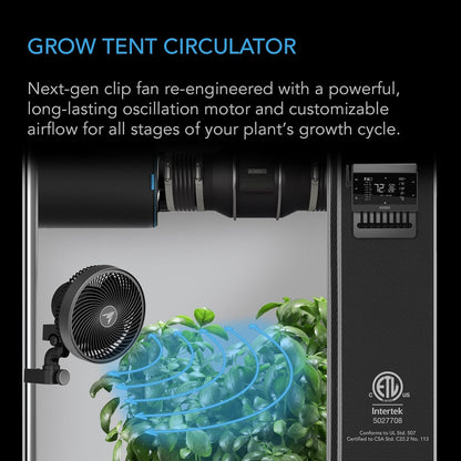 AC Infinity CLOUDRAY S9 2-Pack, Grow Tent Clip Fan 9” with Redesigned Long-Life EC Motor, Custom 10 Dynamic Wind Speeds and 10-Level Oscillation, for Hydroponics Circulation Cooling, 2-Count