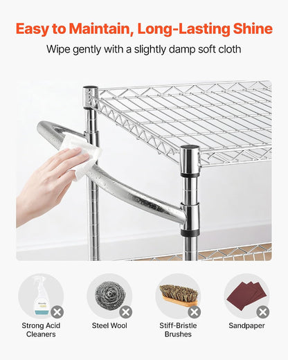 VEVOR Kitchen Utility Cart, 3 Tier Heavy Duty Adjustable Wire Storage Rack, Commercial Steel Rolling Service Trolley on Wheels, Work Table with Handle Bar, for Garage and Laundry Room, 40x25x40.9 in