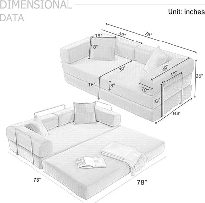 HANXIN 78 Inch Convertible Sleeper Sofa Bed, Folding Floor Mattress Couch with Fixed-Shape Frame, Futon Couch Lounge Loveseat with Pull Out Bed, No Assembly Required (Beige)