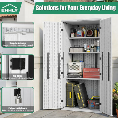 EHHLY Heavy Duty Tall Storage Cabinet Outdoor Weatherproof, 28 Cuft Garage Storage Cabinet with 4 Adjustable Shelves, Lockable Kitchen Pantry Closer Organizer, 31Wx23Lx66H, Polar White