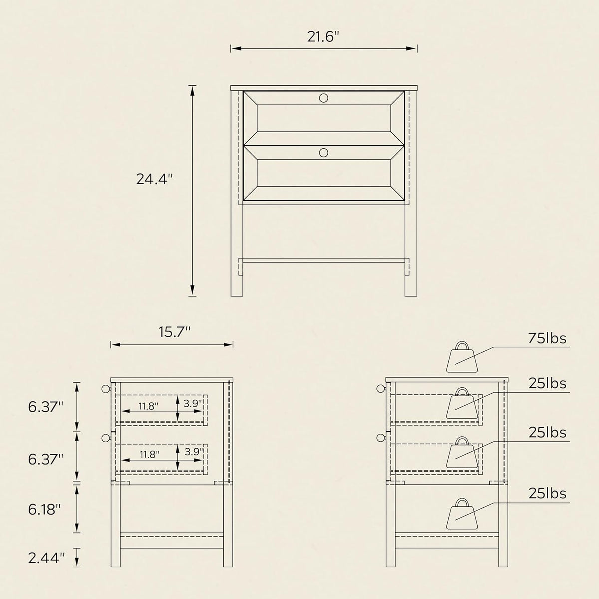 End Table with 2 Drawers, Farmhouse Nightstand with Open Shelf, Modern Bedside Cabinet Side Table Night Stand for Bedroom, Living Room, Natural Oak