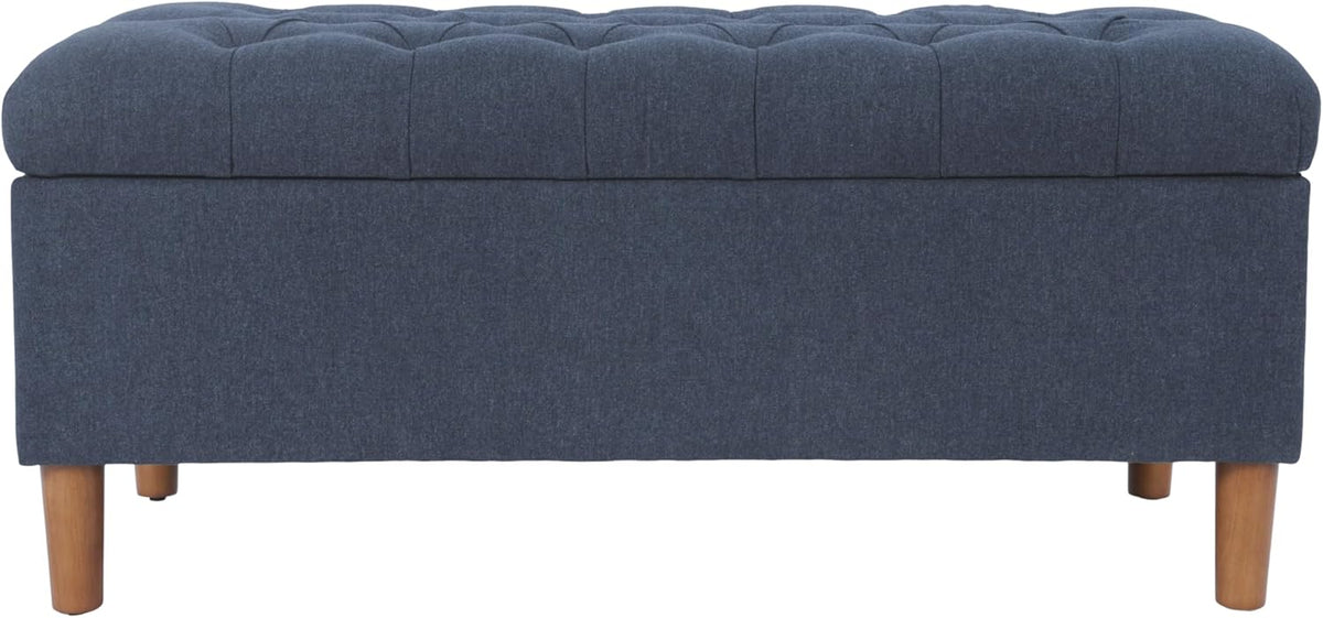 Homepop Home Decor | Tufted Ainsley Button Storage Ottoman Bench with Hinged Lid | Ottoman Bench with Storage for Living Room & Bedroom, Blue Woven