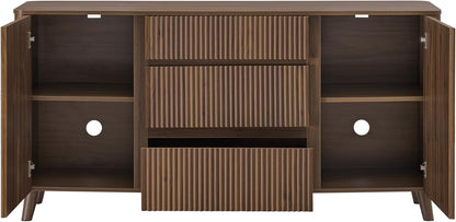 CHITA 62" Sideboard Buffet Cabinet with Storage, Living Room Accent Cabinet with Drawers, Doors and Adjustable Shelves, for Bar, Kitchen, Walnut