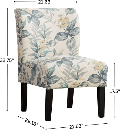 Roundhill Furniture Capa Print abric Armless Contemporary Accent Chair, Blue Leaves