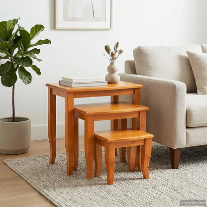 Nesting Side Tables 3 pcs Natural 23.62 x 17.72 x 23.82 in | Solid Mahogany Wood, Space Saving Stackable Design, Rustic Living Room Accent, Easy Maintenance