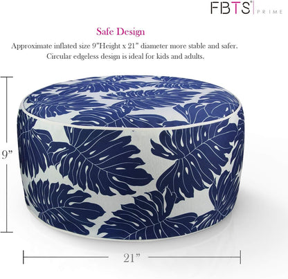 Inflatable Footstool Ottoman Navy Leaves Round 21x9 Inch Patio Foot Stools and Ottomans Portable Footrest