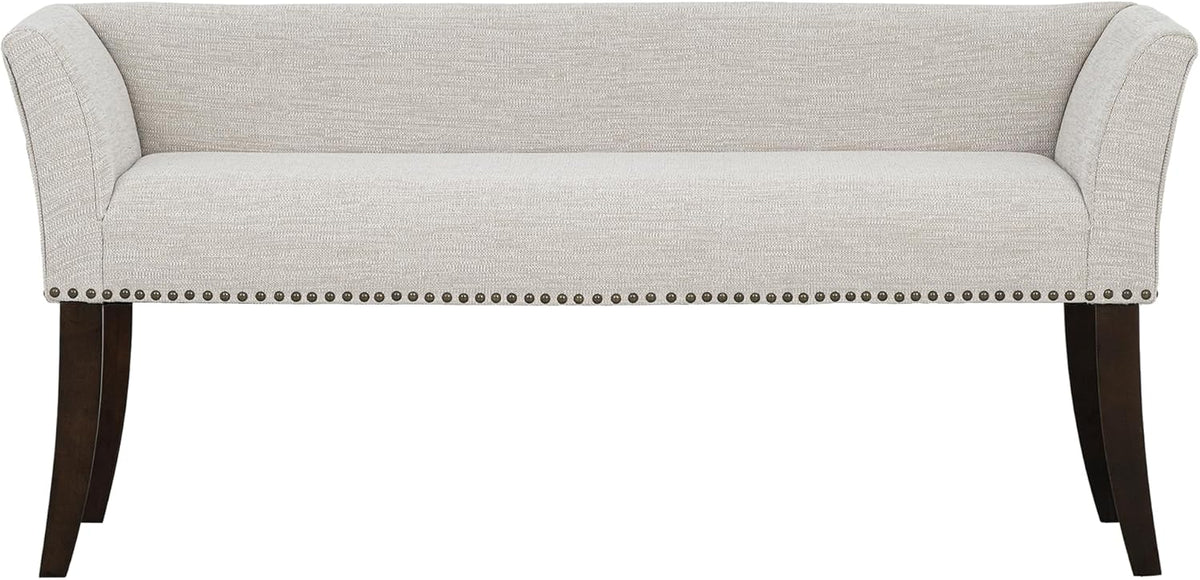 Madison Park Accent Bench for Living Room, Upholstered with Nailhead Trim, & Padded Seat Entryway Bench Small, End of Bed Bench with Back, 49.5" W x 19.25" D x 23" H, White Cream