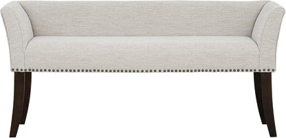 Madison Park Accent Bench for Living Room, Upholstered with Nailhead Trim, & Padded Seat Entryway Bench Small, End of Bed Bench with Back, 49.5" W x 19.25" D x 23" H, White Cream