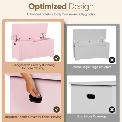 SUPER DEAL Storage Chest, 39 inches Chest Box Organizer with 2 Safety Hinges, Wooden Entryway Shoe Organizer Storage Bench, Pink