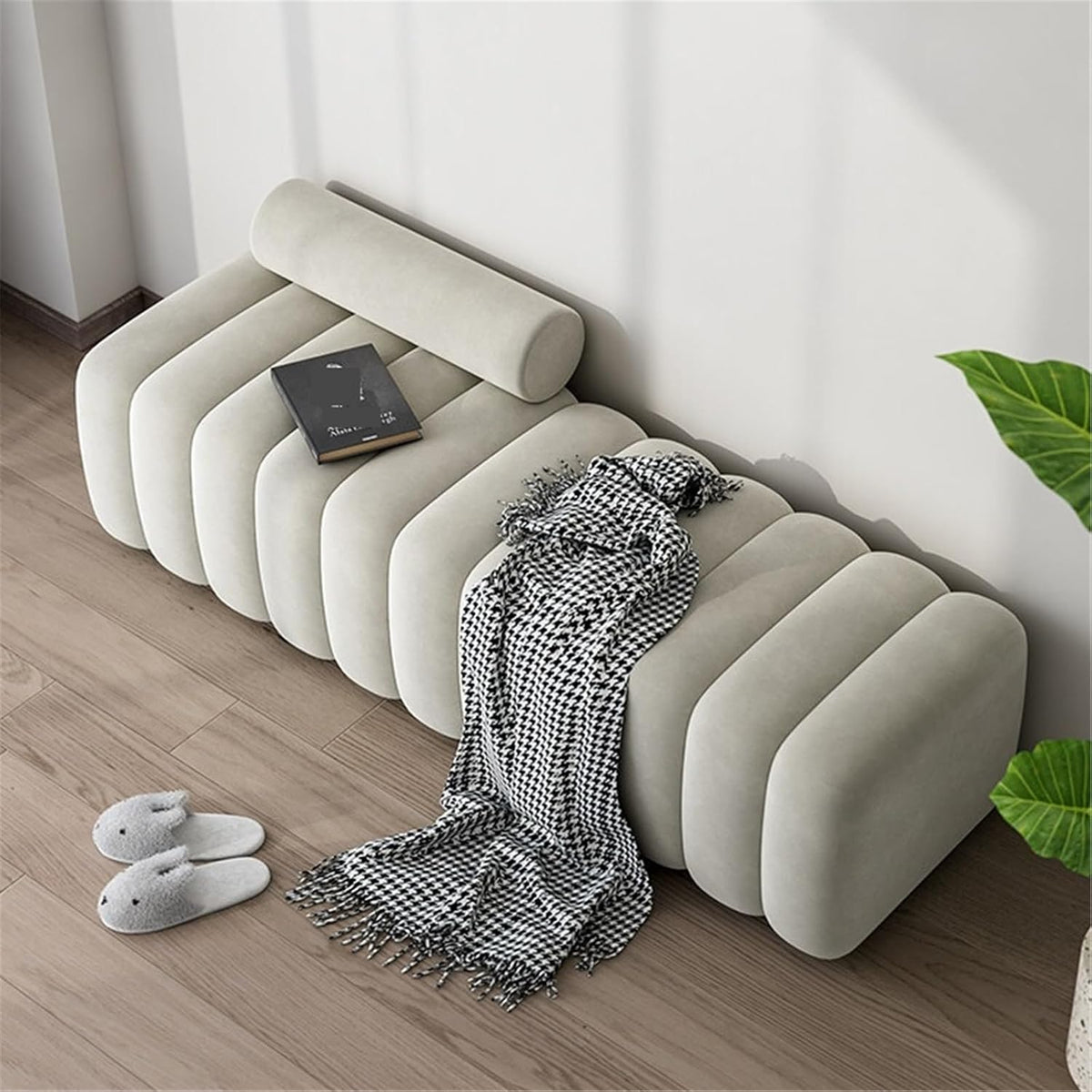 Modern Long Bench with Backrest for Changing Shoes Bedroom Bed end Walk-in Closet Rest Area Entryway(XL)