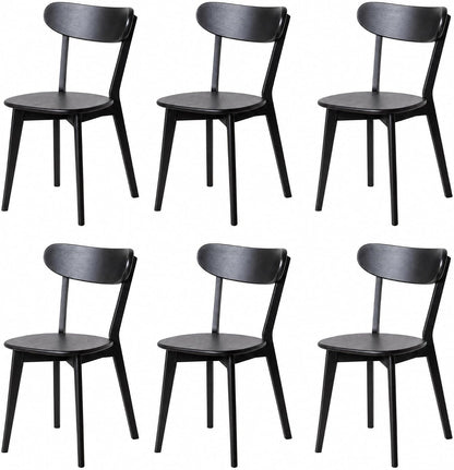 Dining Chairs, Kitchen Chairs, 100% Oak Solid Wood Modern Chair with Curved Backrest Kitchen & Dining Room Chairs Modern Chair for Living Room, Dining Room (6, Black)