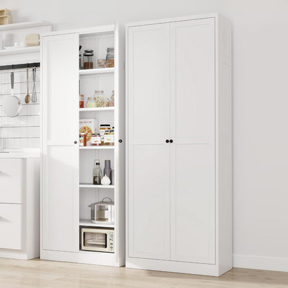 Kitchen Pantry Cabinet, 72" Tall White Metal Storage Cabinet, Kitchen Storage with 2 Doors and 5 Adjustable Shelves, Freestanding Cupboard for Living, Dining Room and Bathroom,Assemble Required