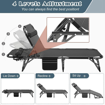 DoCred Chaise Lounge Chair, 5-Position Folding Outdoor Lounge Chair | Heavy Duty Sturdy Steel Frame Chaise Lounge w/ Removable Cushion & Pillow, Folds Flat for Storage, for Beach, Pool & Patio