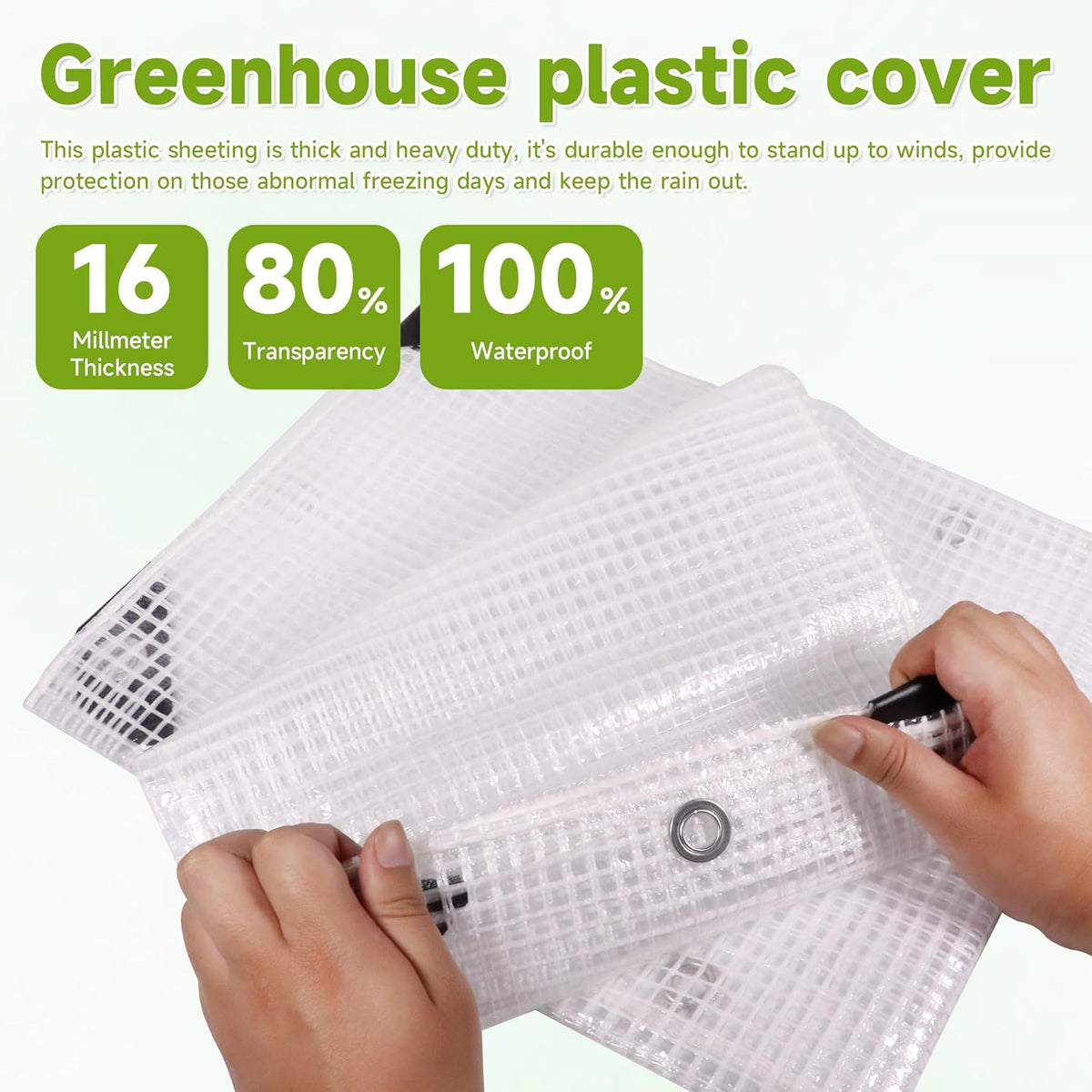 Greenhouse Cover,Clear Plastic Covering, 16Mil Thickness Heavy Duty Clear tarp for Chicken coop,Gardening,Farming, Greenhouse Plastic sheeting with Grommets (White, 3ft*3ft)