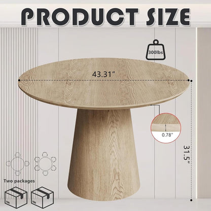 43 Inch Round Dining Table for 4-6 Person,Rustic Circle Kitchen Table with MDF Finish Tabletop and Wood Strip Columns Base for Kitchen Dining Room（Wood）