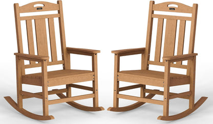 Ciokea Oversized Outdoor Rocking Chairs Set of 2, 380lbs Heavy-Duty Large Patio Rocker, High Back Cozy Porch Chairs, Weather Resistant Patio Rocking Chairs for Outside, Fire Pit, Deck, Teak