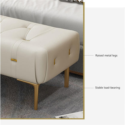 Modern Upholstered Tufted Bench with Padded Seat, Footrest Foot Stool with Sturdy Metal Leg, Leather for Bedroom Living Room Entryway Entryway(Pink,100 * 40 * 43cm)