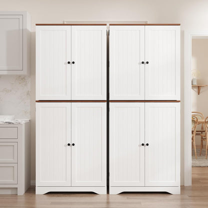 Furnify 72" Tall Kitchen Pantry Cabinet with Door Organizer, White | Farmhouse Rustic Tall Buffet Cabinet with Adjustable Shelves, Freestanding Storage Cupboard for Kitchen Dining Room Bathroom