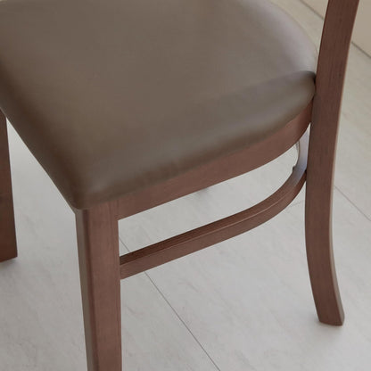 Livinia Bay Dining Chair Set of 2, Solid Malaysian Oak PU Leather Upholstered Cushion Seat, Curved Back Side Chairs (Walnut)