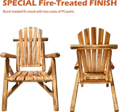 DJL Adirondack Wooden Chair Outdoor Patio Lounge Log Cabin Furniture Rustic Solid Wood Comfortable Seating for Porch, Balcony, Lawn, Fire Pit, Deck, 42.12 Inches Tall, Lightly Toasted
